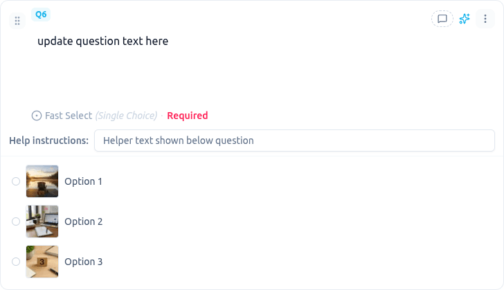 The AI Images (sparkles) button in a question card's header actions, next to the comments icon